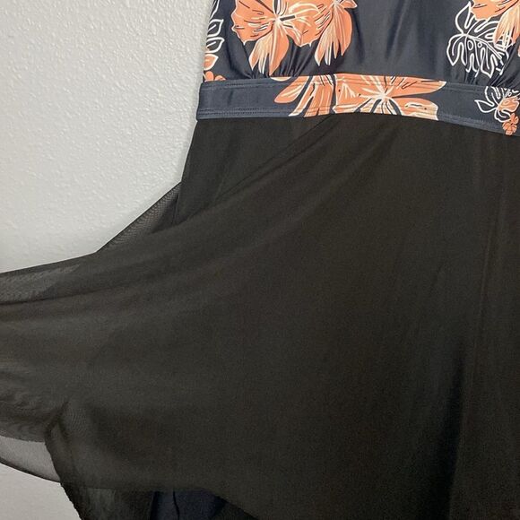 Black and Pink Hawaiian Floral Halter Tankini One Piece Swim Suit Size XL - Picture 5 of 10